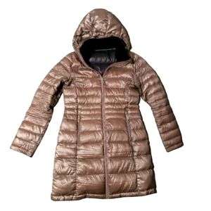 Andrew Marc Bronze Brown Long Puffer Coat Jacket Woman's Size XS Removable Hood